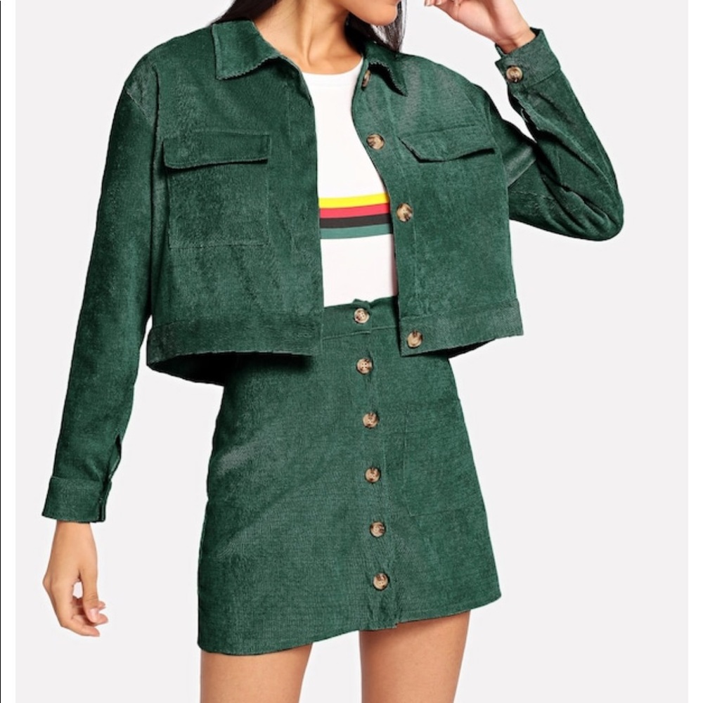 NEW SHEIN Green Corduroy 2 Piece Outfit